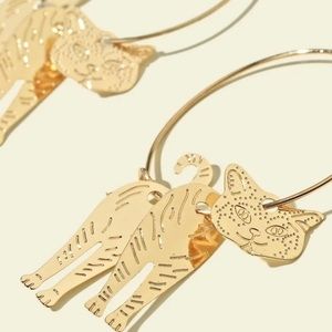 SOLD- Gold Cat Hoop Dangle Earrings